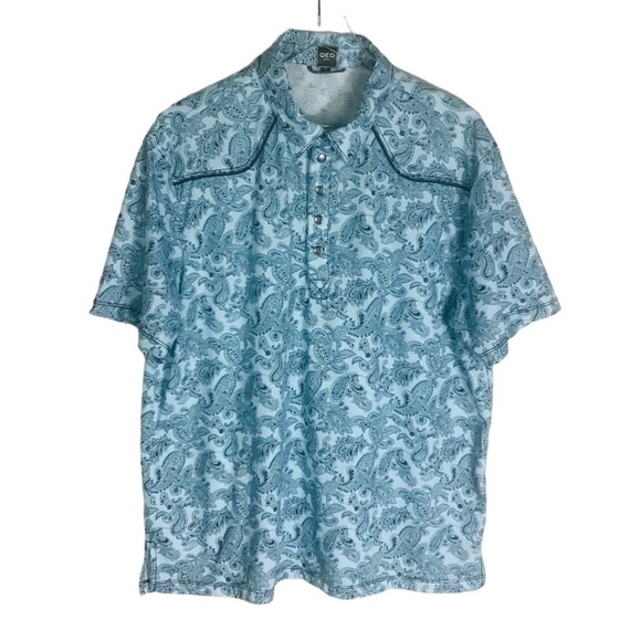 QED Men's Paisley Western Cowboy Short Sleeve Henley Shirt Snap Buttons XL - Picture 9 of 9